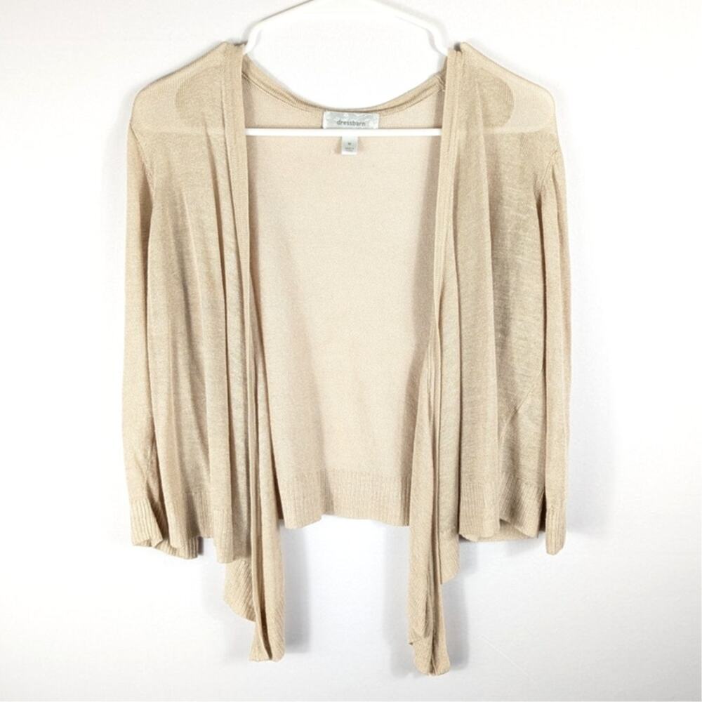 Dressbarn M Linen Rayon Open Front Lightweight Cardigan Beige Long Sleeve